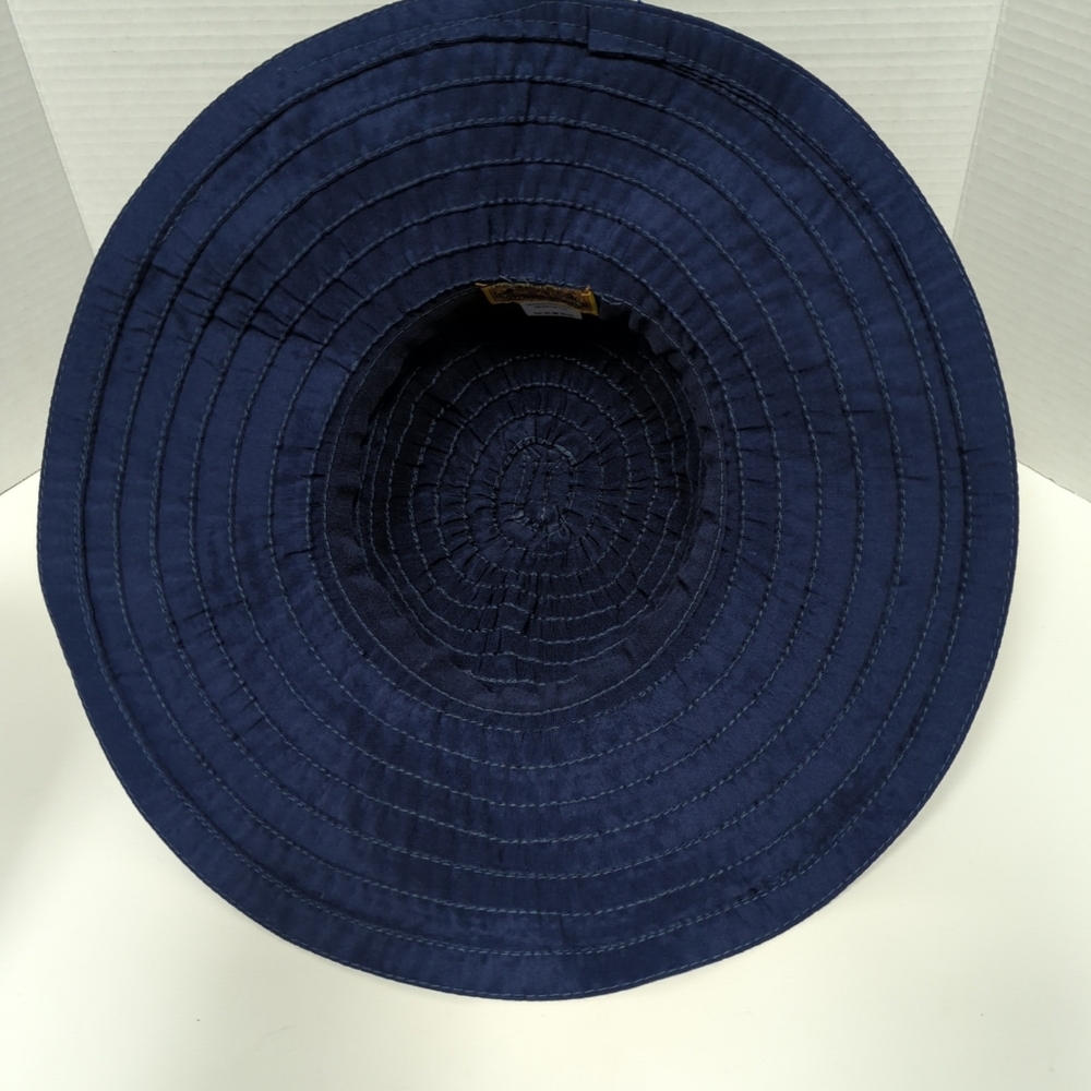 Vintage Scala Pronto Sun Hat Ribboned Wide Brim Light Weight Navy S/M - Picture 9 of 12